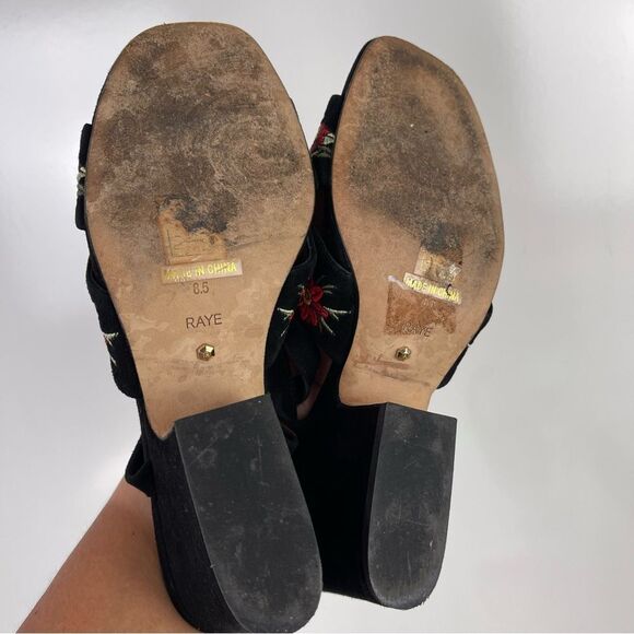 RAYE Black Suede Red Floral Embroidered Wrap Around Heeled Sandals Size 8.5 - Picture 8 of 11